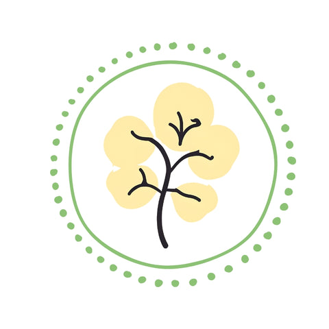 Yellow cotton icon with black stem inside a green circle on a white background
